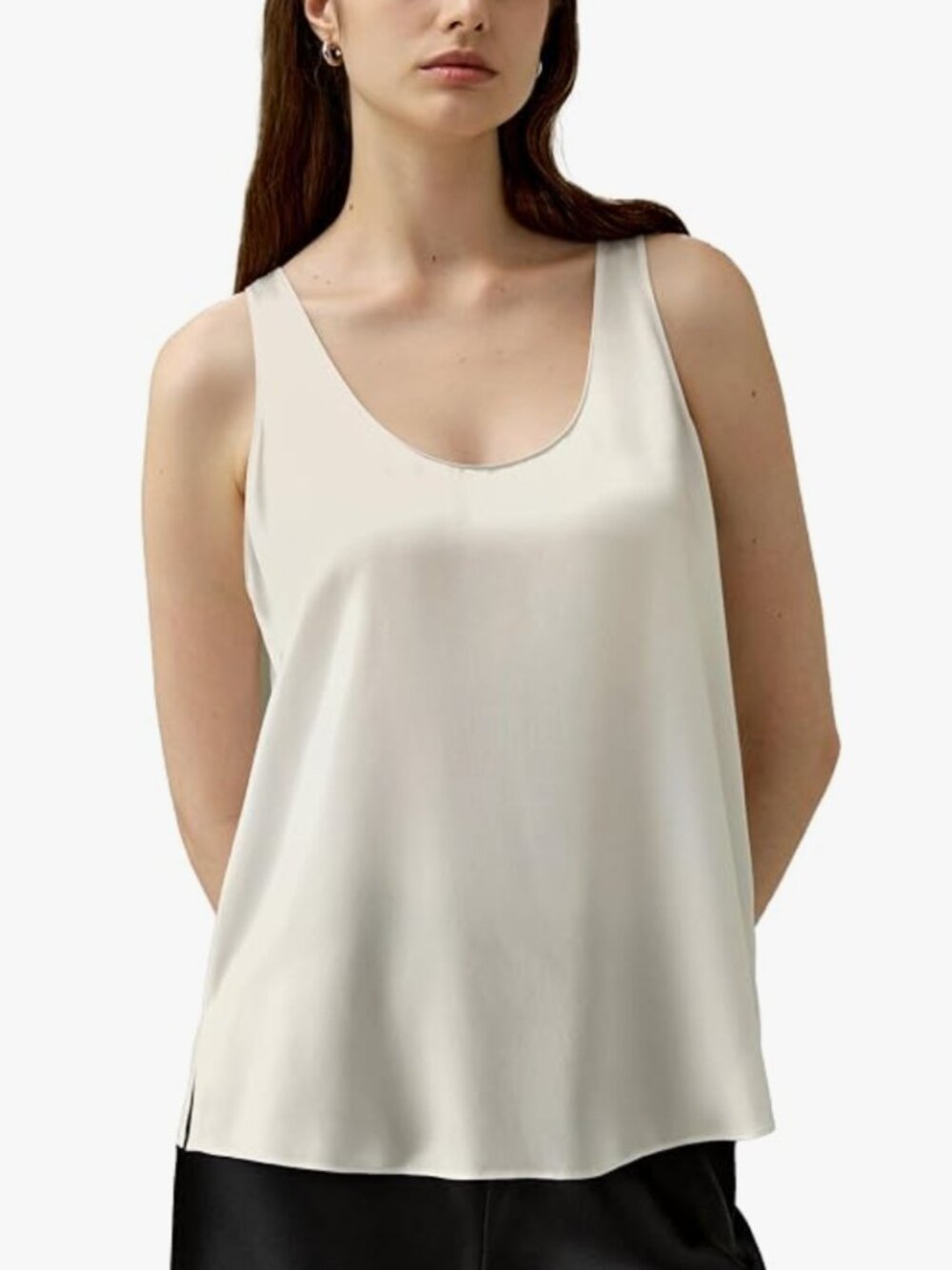 New TALBOTS Cream Light Beige ivory Silk Charmeuse Cami Tank Scoop Neck Size 12